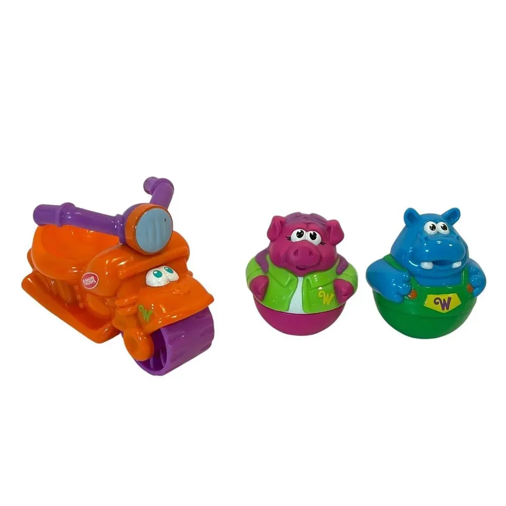 Hasbro Weebles Scooter & Riders Wobble Orange Motorcycle 2003 Playskool 3Pc Lot